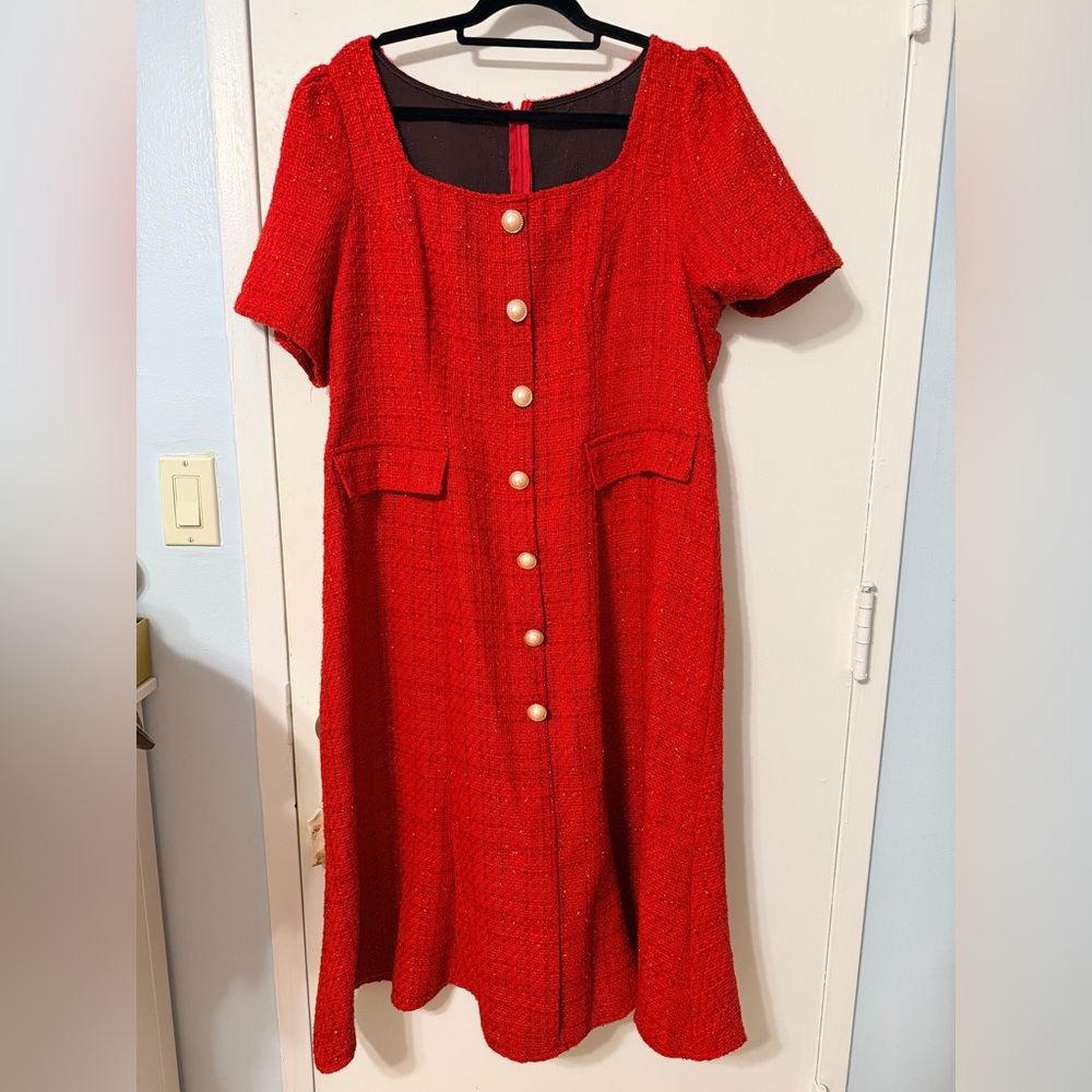 Elegant Red Button-Down Midi Dress